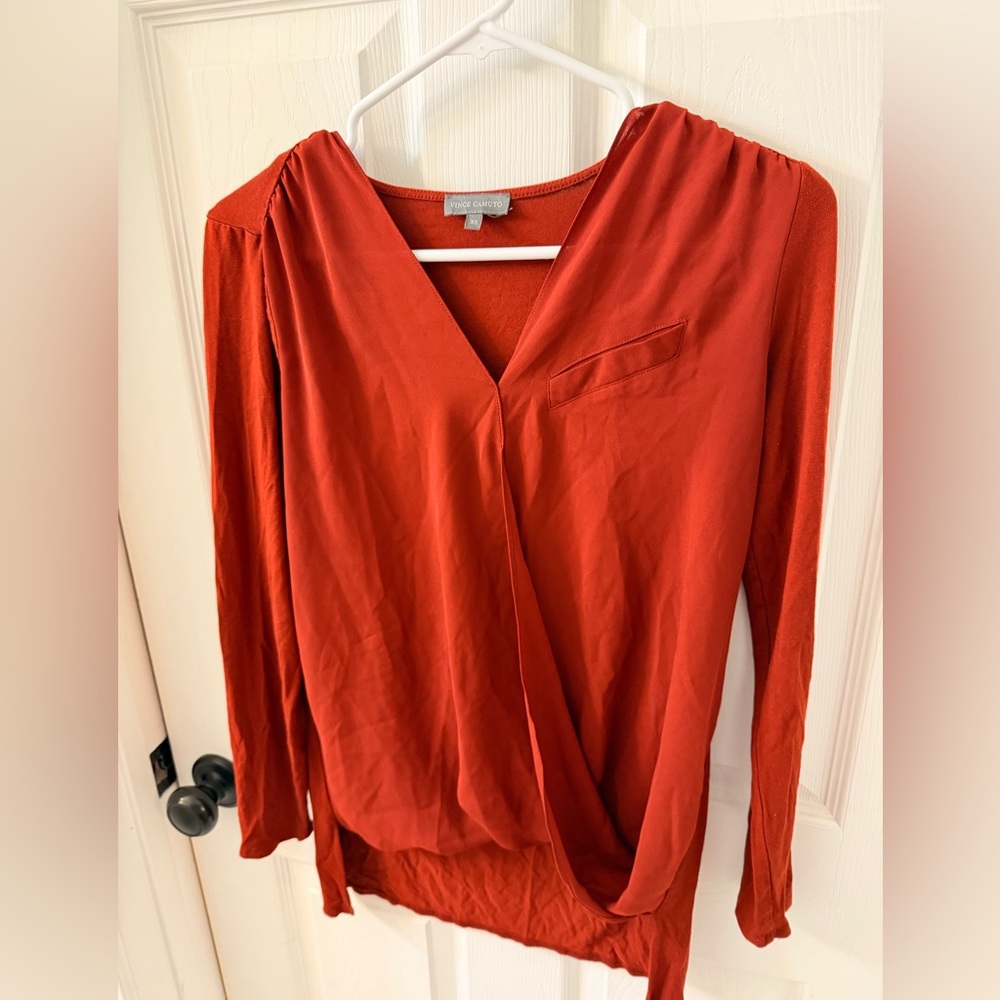 Vince Camuto Rust Faux Wrap High Low Top